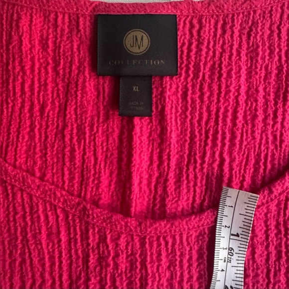 JM Collection Vibrant Coral Blouse with Button Details - Picture 4 of 11